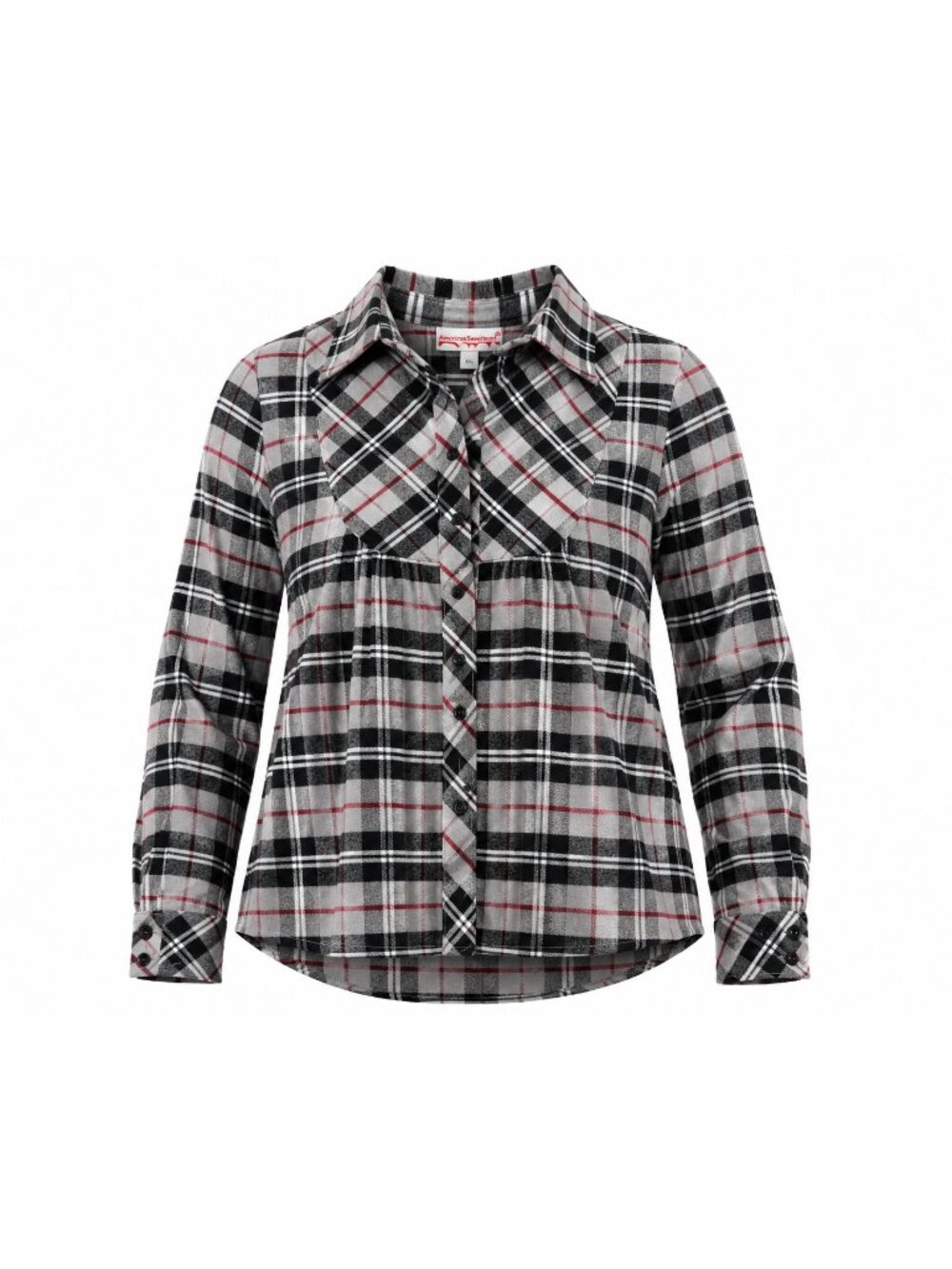 American Sweetheart Womens XXL Plaid Flannel Button Front Shirt Gray Red Black